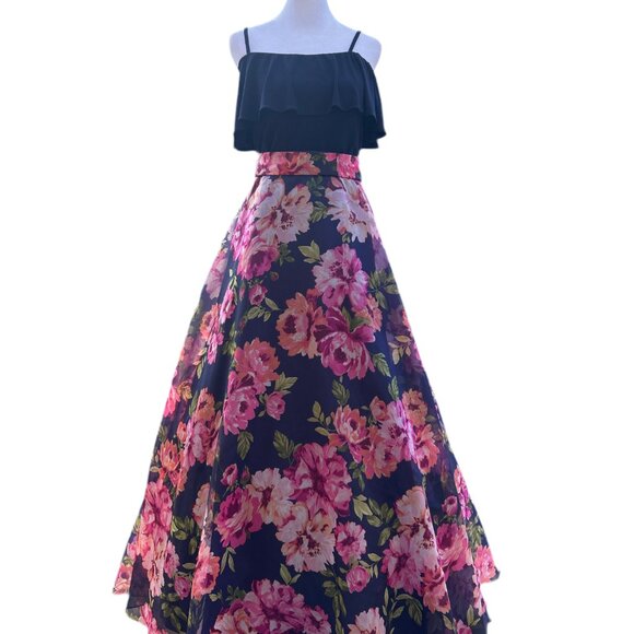 Eliza J Size 4 Navy & Floral Formal Dress – Elegant A-Line Gown - Picture 1 of 3